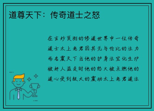 道尊天下：传奇道士之怒