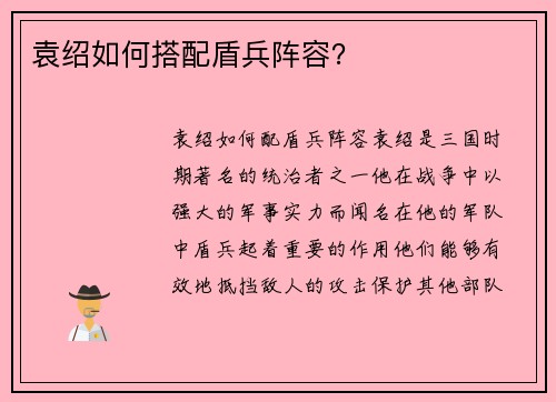 袁绍如何搭配盾兵阵容？