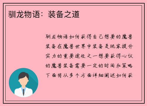 驯龙物语：装备之道